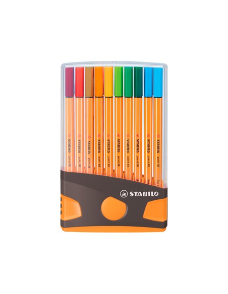 Rotulador stabilo punta de fibra point 88 color parade antracita/naranja estuche de 20 unidades colores surtidos