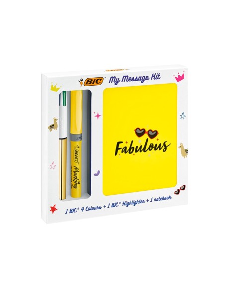 Set escritura bic 1 cuatro colores shine + 1 fluorescente grip pastel + 1 notebook