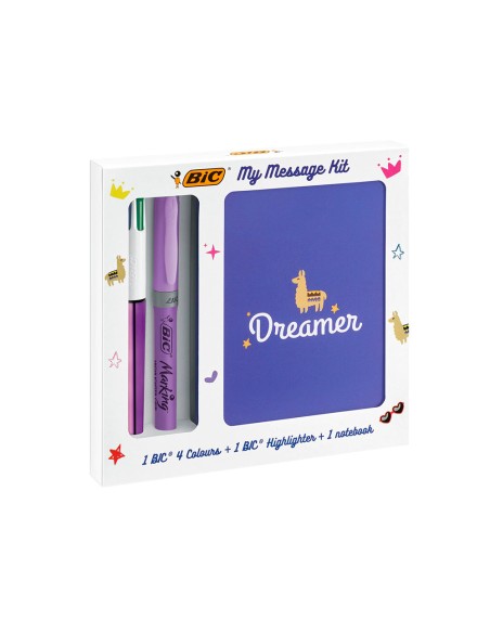 Set escritura bic 1 cuatro colores shine + 1 fluorescente grip pastel + 1 notebook