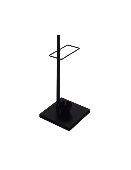 Perchero metalico q-connect negro con detalles de madera 6 colgadores y paraguero 174x28,5 cm