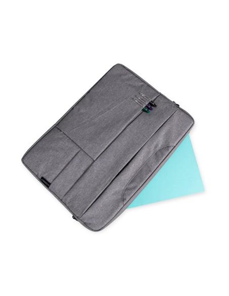 Funda para portatil q-connect 15,6\" con asas retractiles cremallera 3 bolsillos exteriores gris