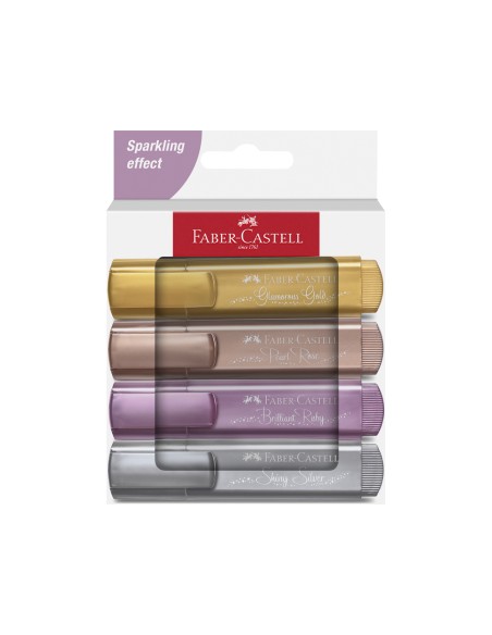 Rotulador faber castell fluorescente textliner 46 metalico estuche de 4 unidades colores surtidos