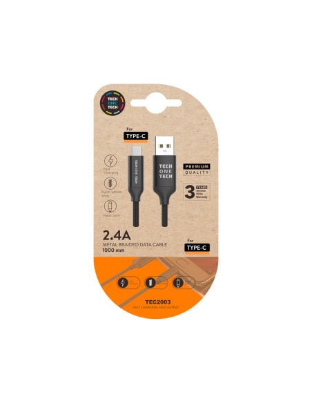 Cable usb tech one tech braided nylon tipo usb-c multi longitud 1 mt 2a color negro