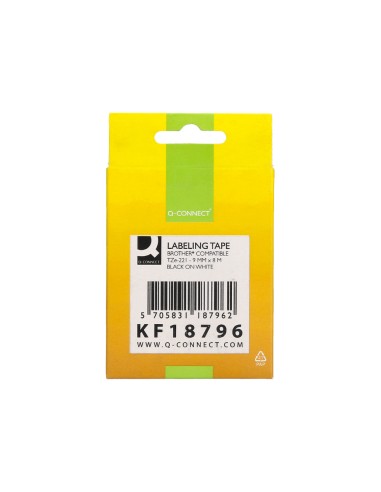 Cinta q-connect tze-221 blanco-negro 9mm...