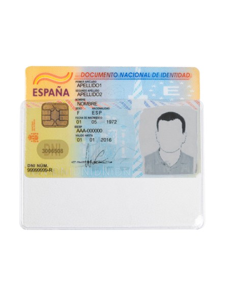 Funda portadocumento q-connect dni 130 micras pvc transparente con uñero 86x54 mm