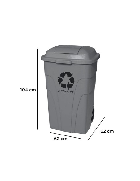 Papelera contenedor q-connect plastico con tapadera 240l color gris 1040x610x610 mm con ruedas