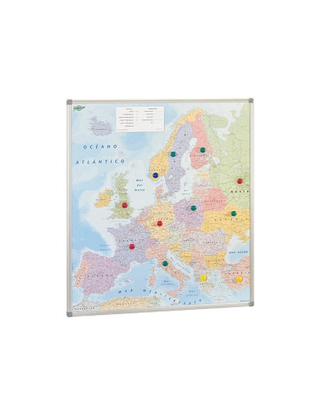 Mapa mural faibo europa politico magnetico marco de aluminio con cantoneras de proteccion 113x101 cm