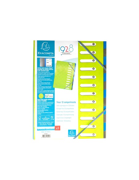 Carpeta exacompta harmonika clasificadora fuelle 12 departamentos con gomas carton compacto colores