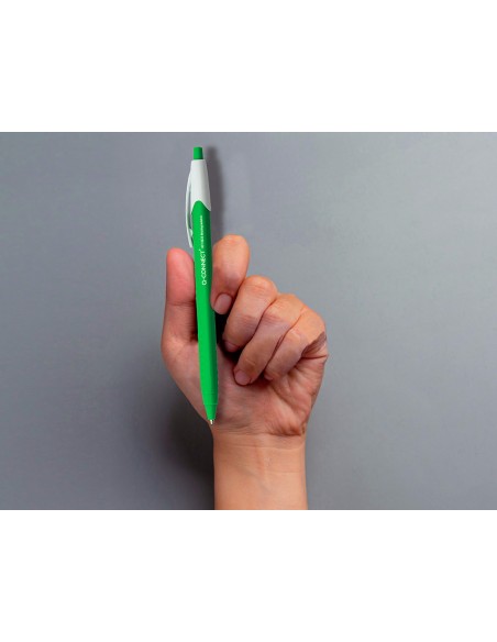 Boligrafo q-connect retractil kf14625 biodegradable verde tinta azul