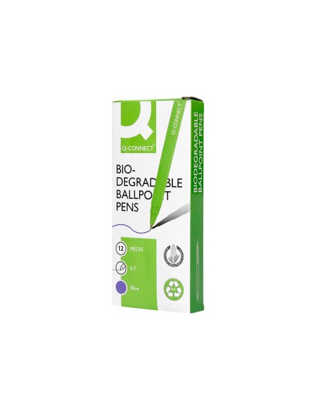 Boligrafo q-connect retractil kf14625 biodegradable verde tinta azul