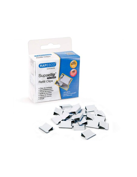 Clips de recarga rapesco capacidad 40 hojas color blanco caja de 100 unidades