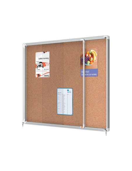 Vitrina de anuncios nobo premium plus corcho con puerta corredera 15 x din a4 1137x967x63 mm