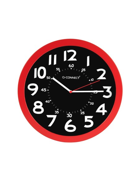 Reloj q-connect de pared plastico oficina redondo 30 cm color rojo y esfera color negro