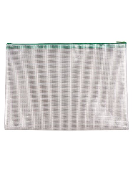 Bolsa multiusos q-connect malla din a4 apertura superiorcon cremallera verde