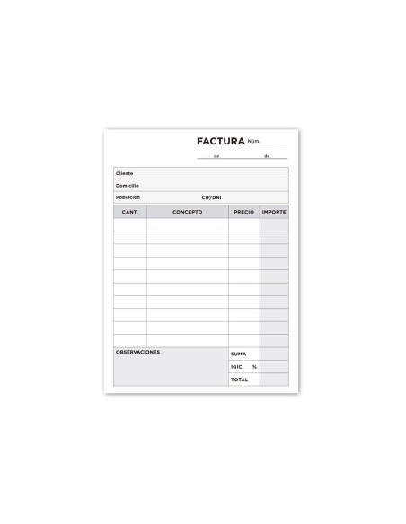 Talonario liderpapel facturas 8º original t100 con i.g.i.c.