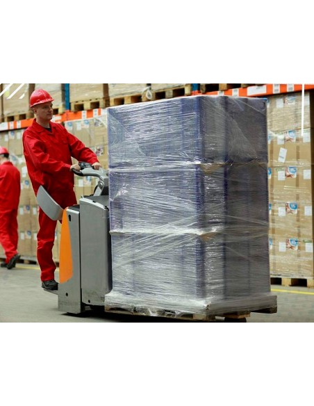 Film extensible q-connect manual ancho 500 mm largo 145 m espesor 23 micras transparente