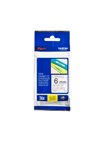 Cinta brother tze111 transparente-negro 6mm...