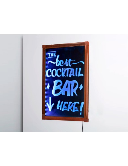 Pizarra cristal liderpapel con led en caballete de madera para rotuladores tipo tiza 50x90cm