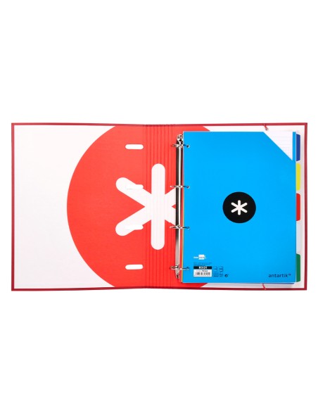 Carpeta con recambio antartik a4 cuadro 5mm forrada 4 anillas 40mm redondas con solapa color frambuesa