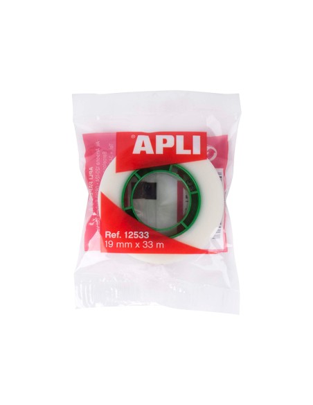 Cinta adhesiva apli 33 m x 19 mm invisible encelofanada individualmente