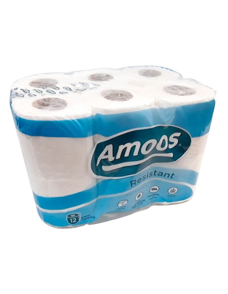 Papel higienico amoos 2 capas 100 mm diametro x 87 mm alto paquete de 12 rollos