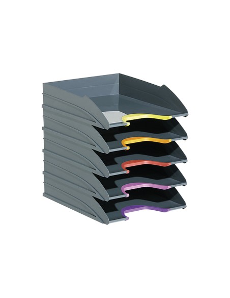 Bandeja sobremesa varicolor tray set durable plastico reciclado blue angel gris 255x55x330 mm pack 5 unidades