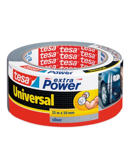 Cinta adhesiva tesa americana 25 m x 50 mm extra power color plata