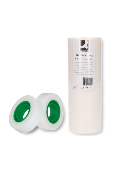 Cinta adhesiva q-connect invisible 33 m x 19 mm pack de 8 unidades