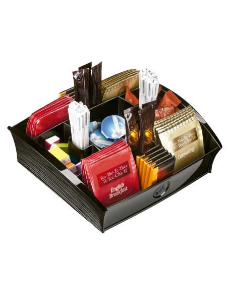 Bandeja organizadora cep con 9 compartimentos poliestireno color negro especial para snacks 205x216x68 mm