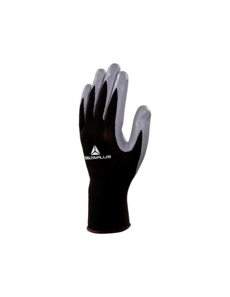 Guantes deltaplus de punto poliester palma de nitrilo especial para mecanica grasas aceites negro-gris talla 8