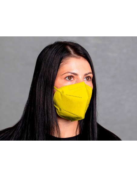 Mascarilla facial ffp2 autofiltrante certificado ce con ajuste nasal embolsada individualmente color amarillo