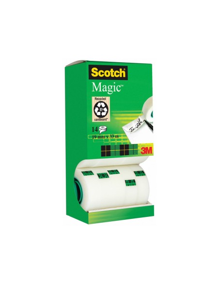 Cinta adhesiva scotch magic invisible 33 m x 19 mm pack de 14 unidades
