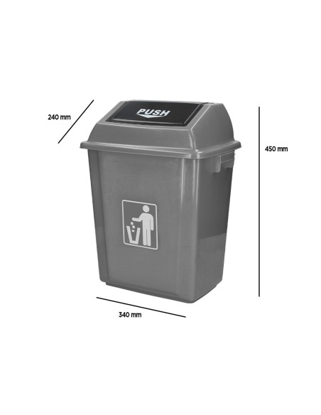 Papelera contenedor q-connect plastico con tapa de balancin 20 litros gris 340x240x450 mm