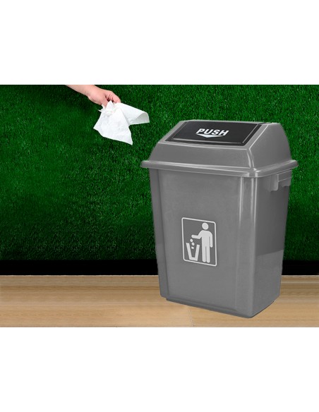 Papelera contenedor q-connect plastico con tapa de balancin 40 litros gris 410x280x610 mm