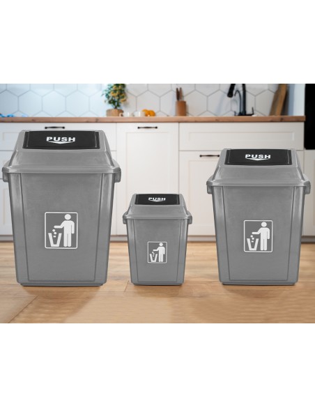Papelera contenedor q-connect plastico con tapa de balancin 40 litros gris 410x280x610 mm