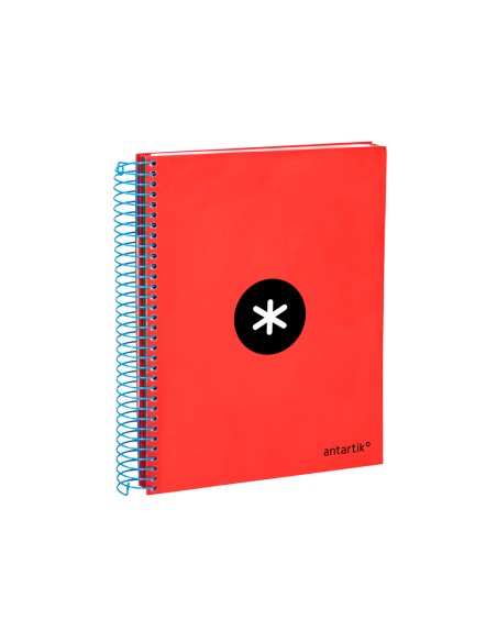 Cuaderno espiral a5 micro antartik tapa forrada120h 90 gr cuadro 5mm 5 bandas6 taladros color rojo