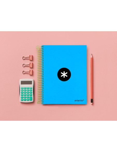 Cuaderno espiral a5 micro antartik tapa forrada120h 90 gr cuadro 5mm 5 bandas6 taladros color azul