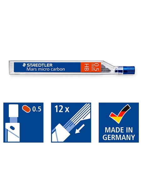 Minas staedtler mars micro grafito 0,5 mm hb tubo con 12 minas