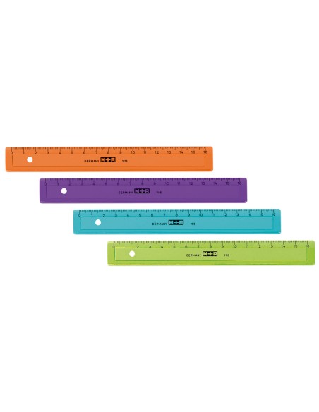 Regla m+r 16 cm plastico graduada y biselada colores surtidos