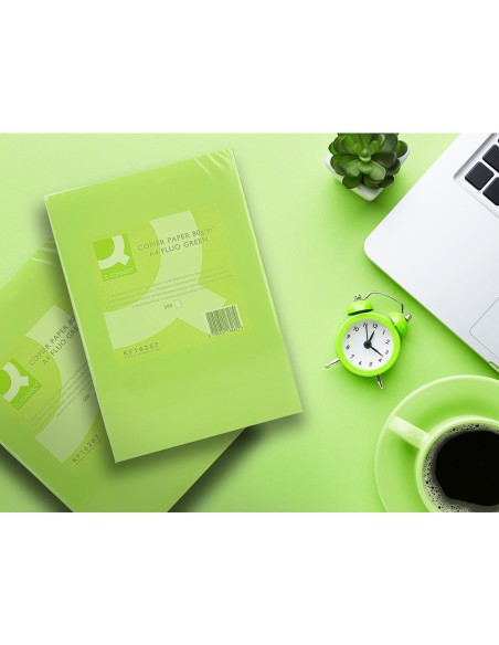 Papel color q-connect din a4 80gr verde neon paquete de 500 hojas