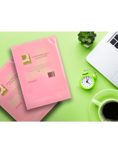Papel color q-connect din a4 80gr rosa neon...