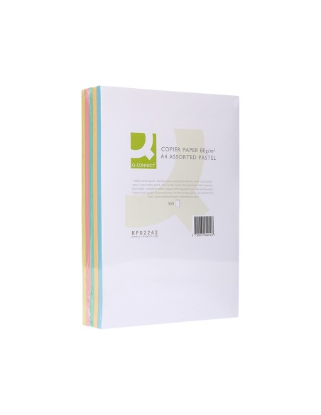 Papel color q-connect din a4 80 gr 5 colores surtidos paquete de 500 hojas