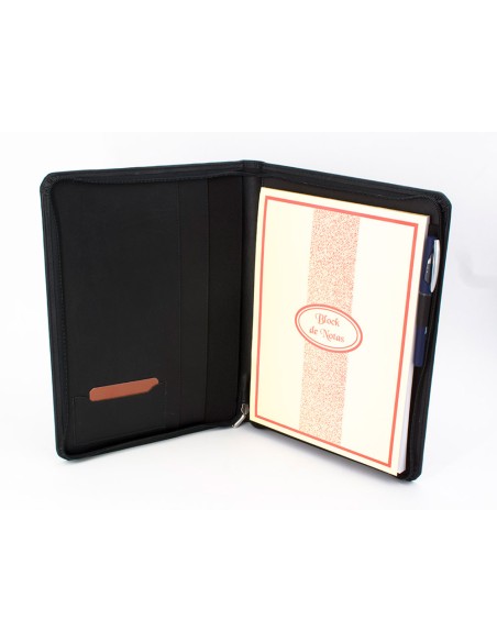 Carpeta portafolios q-connect artesania a4 similpiel negro cremallera y dptos. 332x262x30 mm fabricada en ubrique