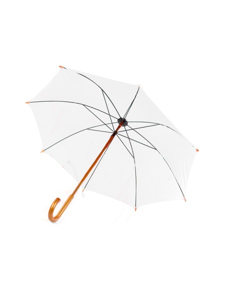 Paraguas de poliester blanco 105 cm de diametro mango suave de madera apertura manual cierre con velcro