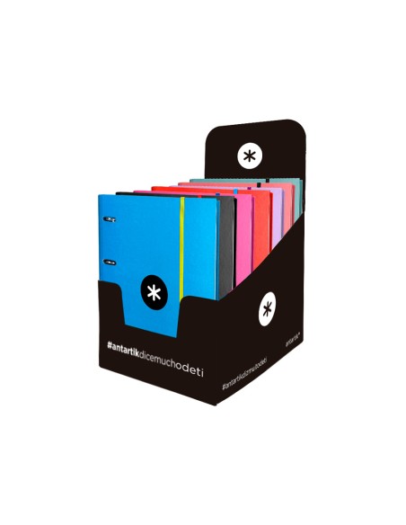 Carpeta con recambio antartik a4 cuadro 5mm forrada 4 anillas 40mm redondas con solapa colores surtidos