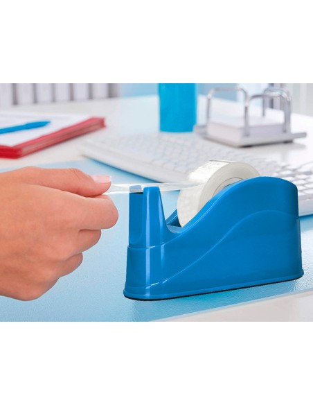 Portarrollo sobremesa q-connect plastico para cintas de 66 mt color azul 220x100x70 mm