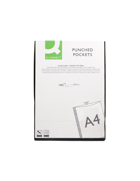 Funda multitaladro q-connect din a4 100 mc cristal caja de 100 unidades