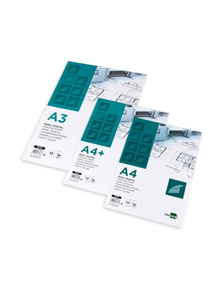 Papel vegetal liderpapel a4+ 90 gr 240x320mm sobre de 12 hojas