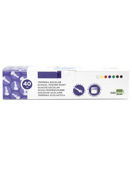 Tempera escolar liderpapel 40 ml caja 7 colores surtidos + pincel