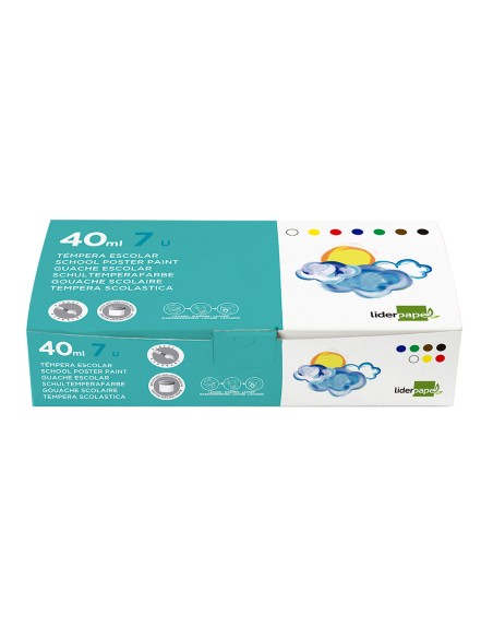 Tempera escolar liderpapel 40 ml caja 7 colores surtidos + pincel